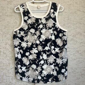 J. Crew Floral Black and White Tank Top Sz S Cotton Back Panel Cottagecore
